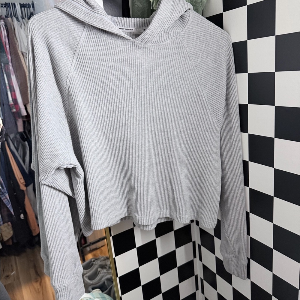 DKNY Light Gray Ribbed Hoodie